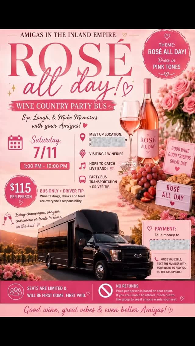 Rosé All Day! Wine Country Party Bus