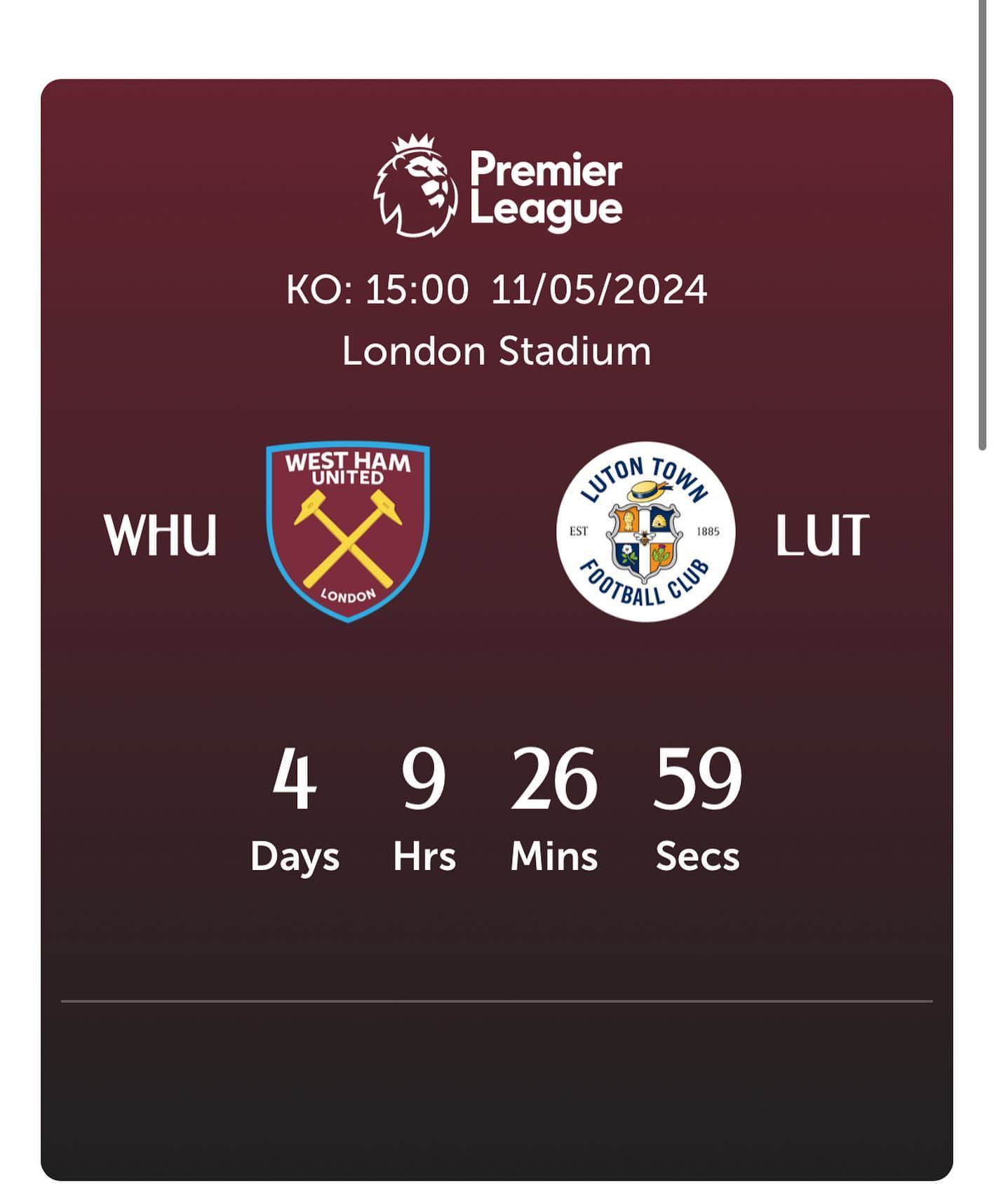 West Ham FC vs Luton FC