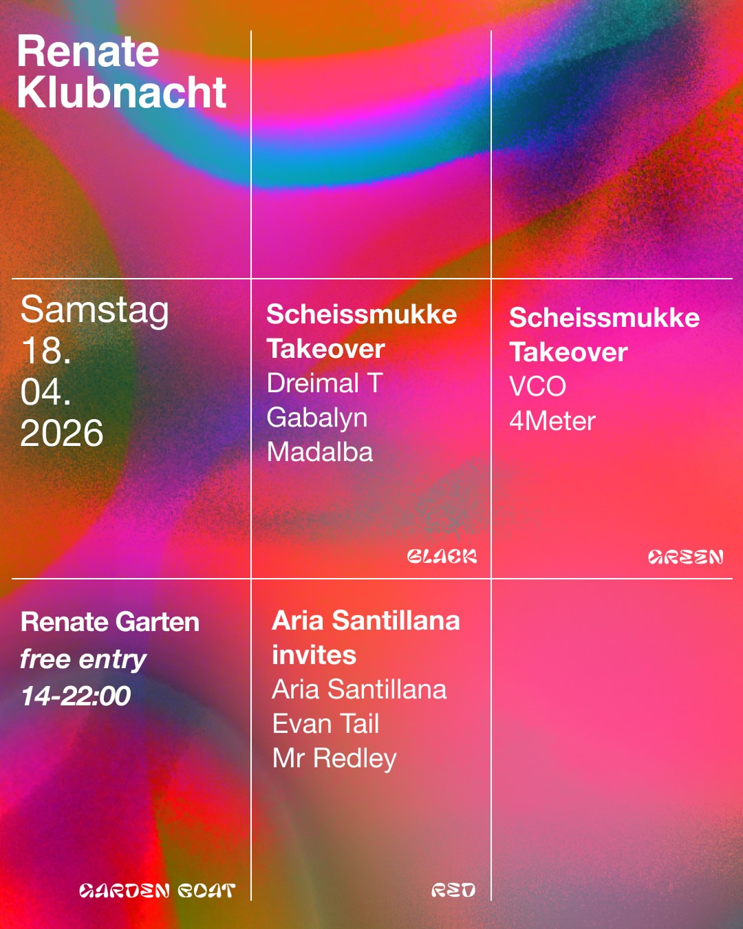 Renate Klubnacht w/ Scheissmukke Takeover and Aria Santillana invites