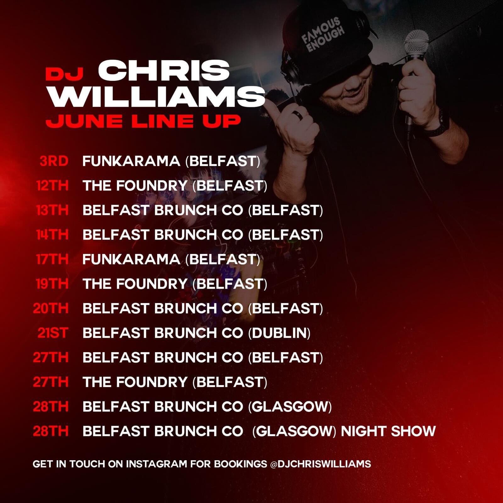 DJ Chris Williams June Line Up