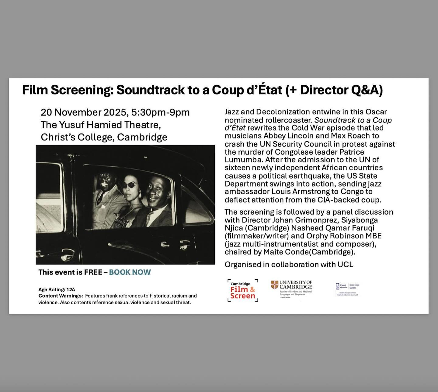 Film Screening + Director Q&A: Soundtrack to a Coup d’État