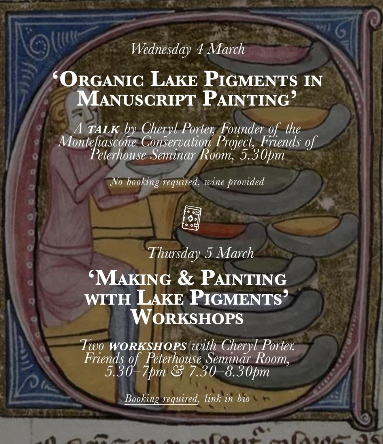 Organic Lake Pigments in Manuscript Painting / Making and Painting with Lake Pigments Workshops