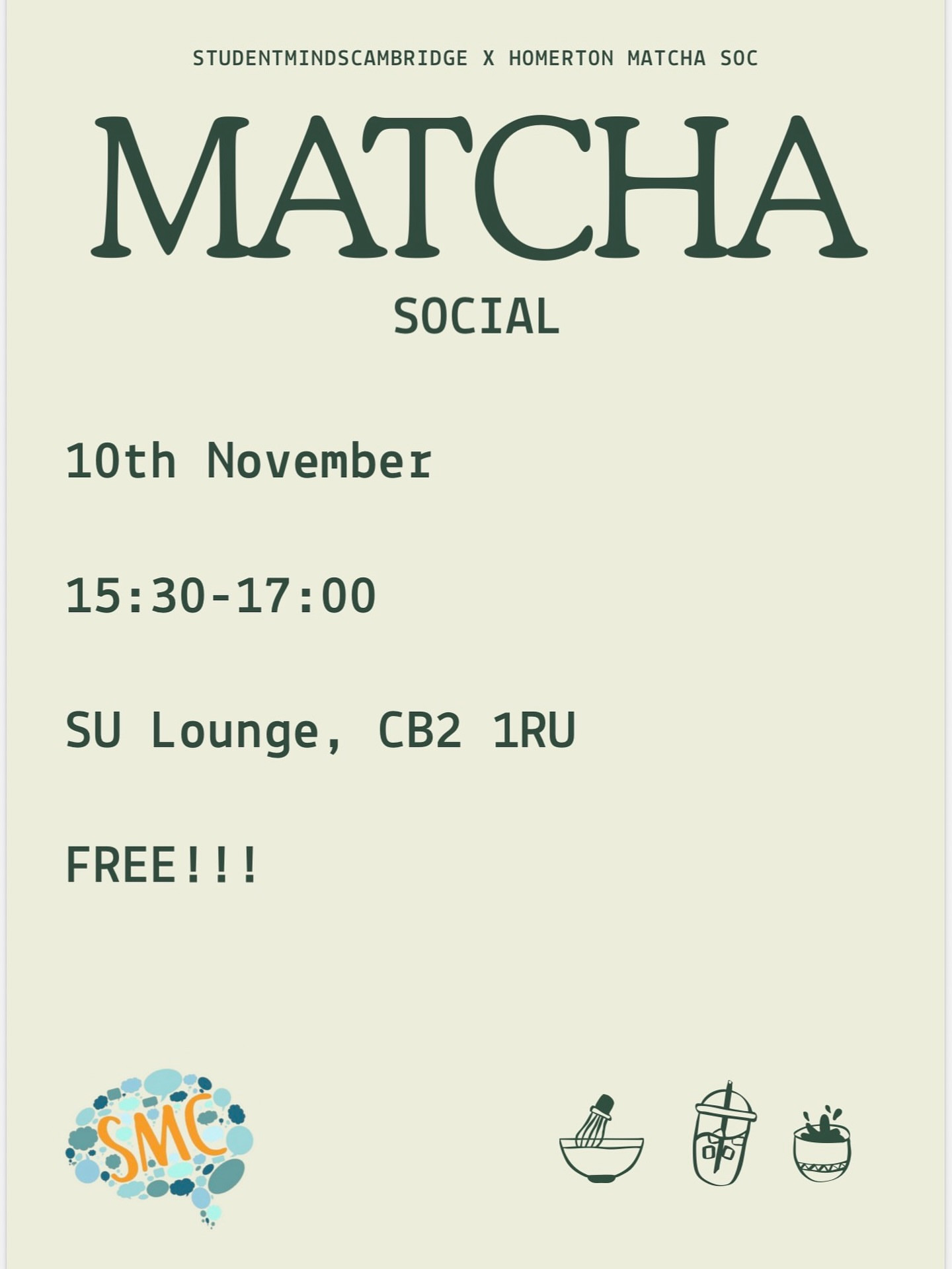 Student Minds Cambridge x Homerton Matcha Soc collab