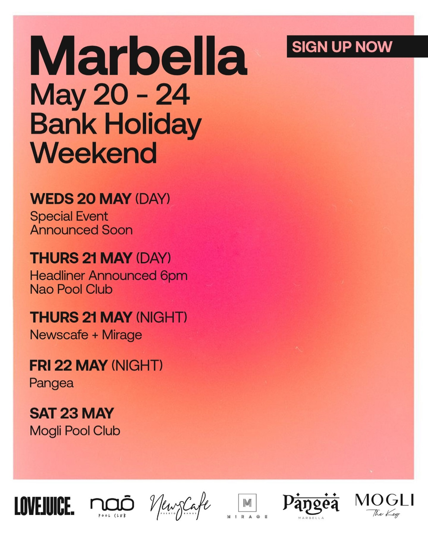 LoveJuice Marbella May Bank Holiday